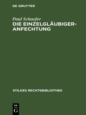 cover image of Die Einzelgläubigeranfechtung